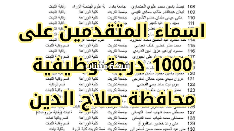 “الوجبة الأولى” اسماء الفائزين في عقود 1000 درجة وظيفية محافظة صلاح الدين