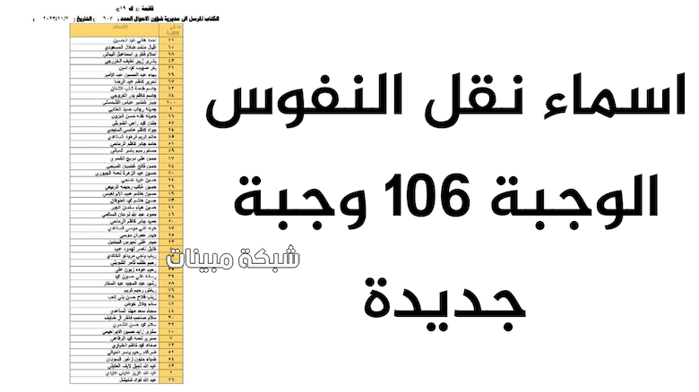 تحميل اسماء الوجبة 105 و 106 للمتقدمين على نقل النفوس