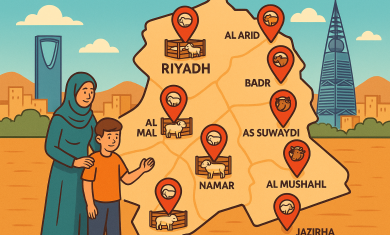 مواقع بيع الأضاحي المؤقتة في الرياض 2025