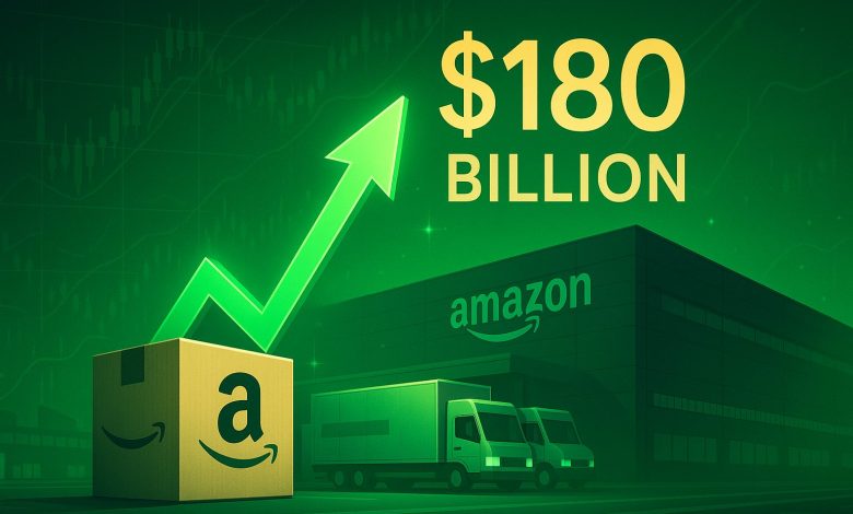 شعار أمازون أمام مقرها الرئيسي في سياتل بعد إعلان نتائج الربع الثالث لعام 2025 بإيرادات تجاوزت 180 مليار دولار
